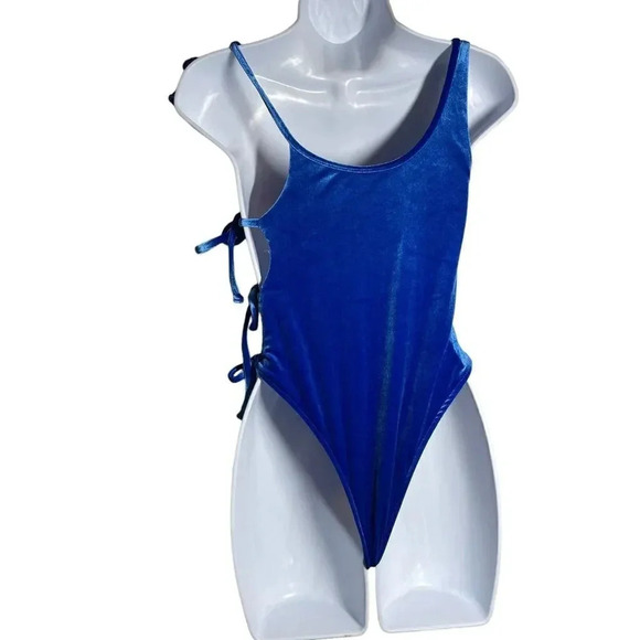 Frankie’s bikinis Honey Velvet Cheeky One Piece Swimsuit NWT Size Medium Blue - Picture 5 of 11